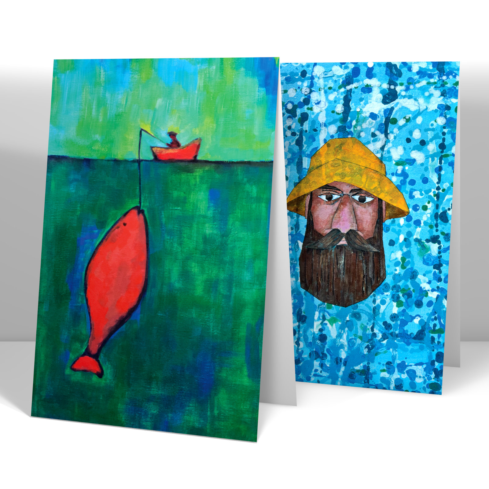 Two Painting of a fisherman.