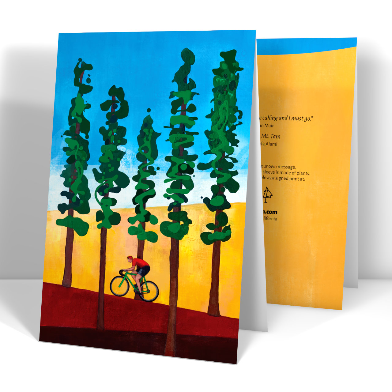 Painting of Bicycle Rider climbing up Mt. Tam