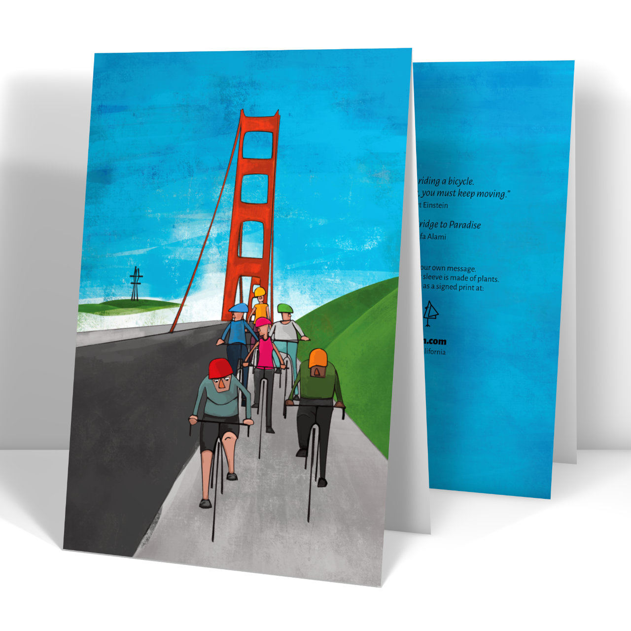 Painting of the San Francisco Golden Gate Bridge and Bicycle riders
