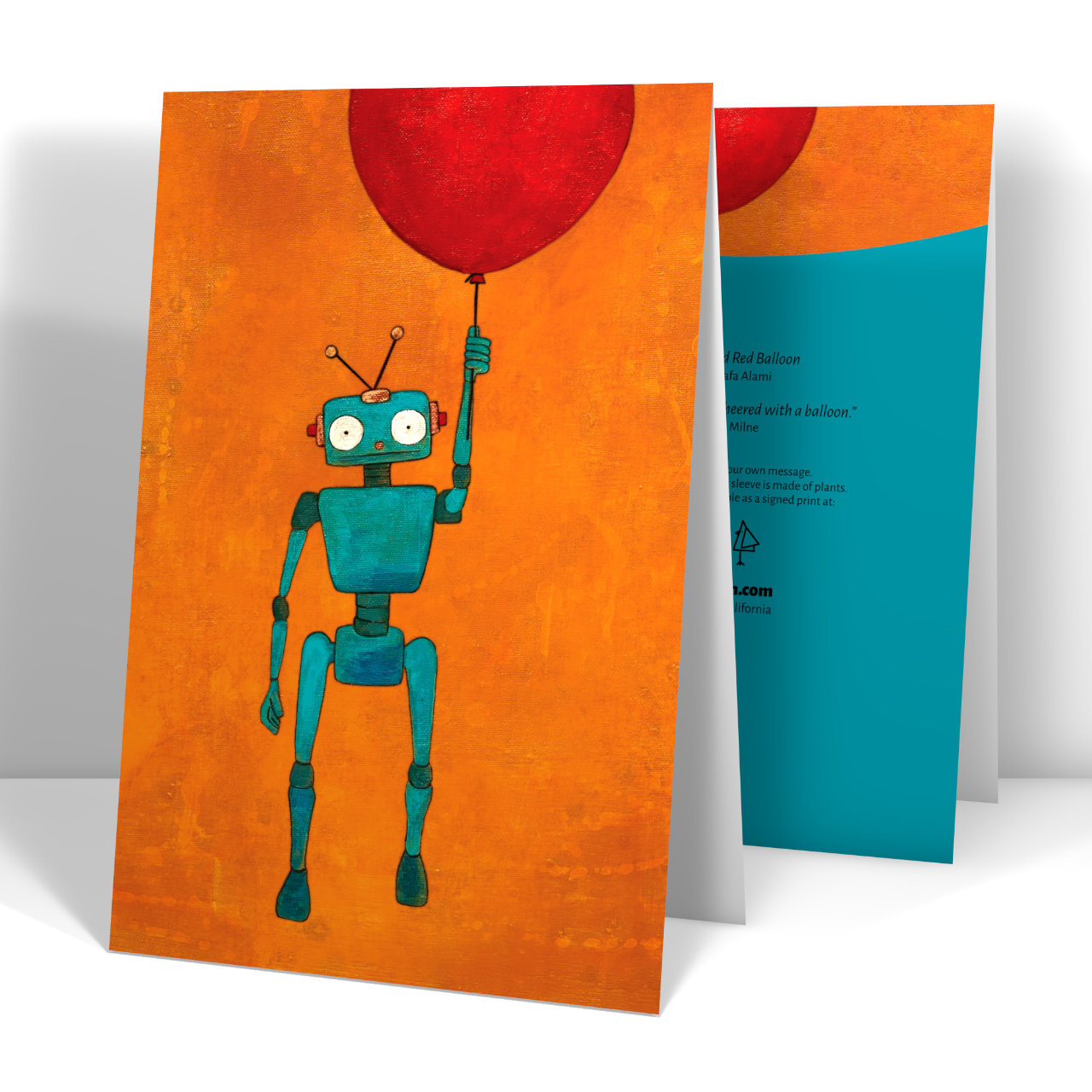 Painting of Robot carrying a red balloon