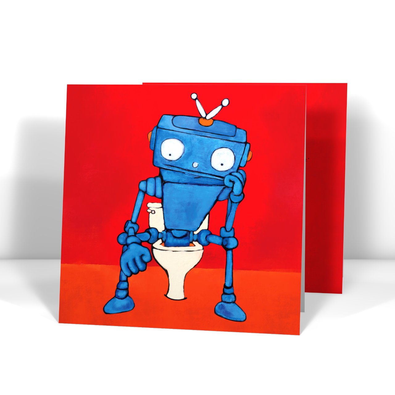 Painting of robot thinking while sitting on the potty.